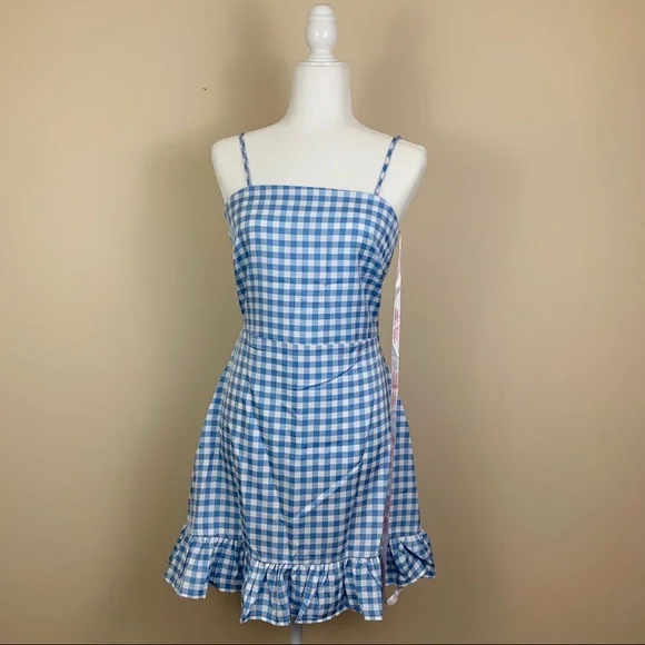 blue plaid cami dress Dove Maxi